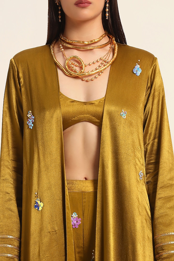 Ochre Yellow Satin Chiffon Digital Printed Cape by RUHR INDIA at Pernia's Pop Up Shop