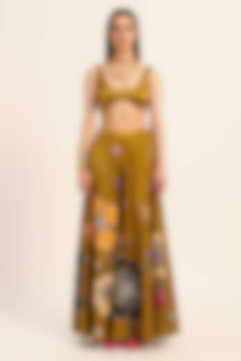 Ochre Yellow Satin Chiffon Digital Printed Wedding Sharara Set by RUHR INDIA at Pernia's Pop Up Shop