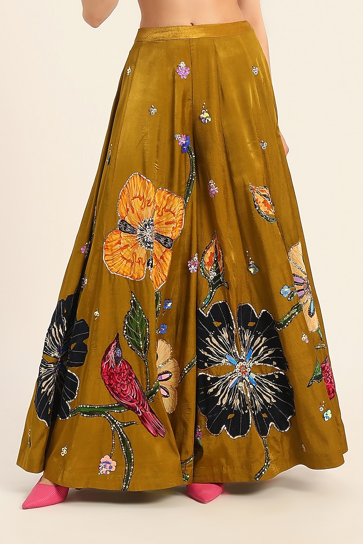 Ochre Yellow Satin Chiffon Digital Printed Wedding Sharara Set by RUHR INDIA at Pernia's Pop Up Shop