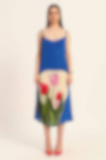 Ink Blue Crepe Digital Printed Cowl Summer Dress by RUHR INDIA at Pernia's Pop Up Shop