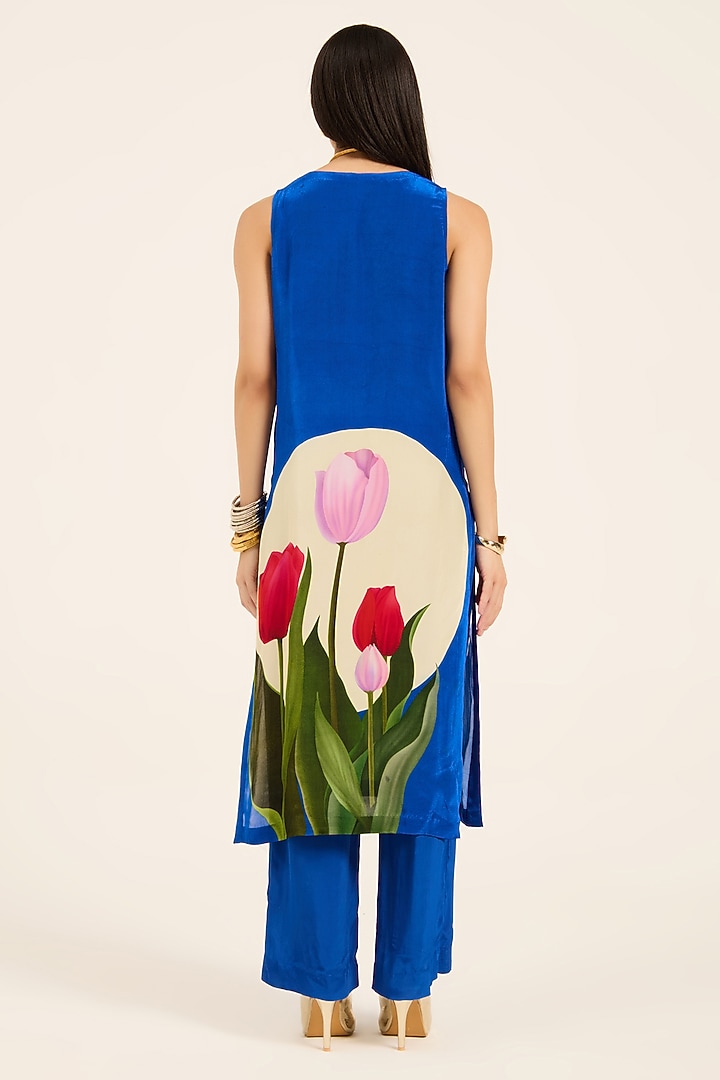 Ink Blue Crepe Digital Printed & Beadwork Straight Kurta Set by RUHR INDIA at Pernia's Pop Up Shop