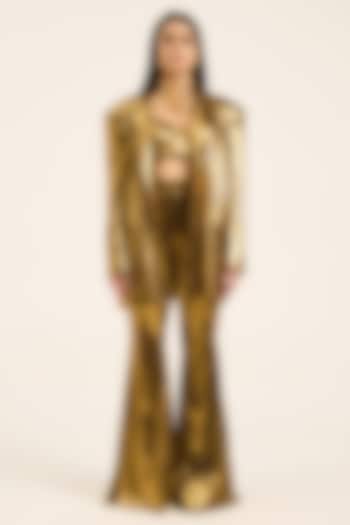 Golden Metallic Lycra Blazer Set by RUHR INDIA at Pernia's Pop Up Shop