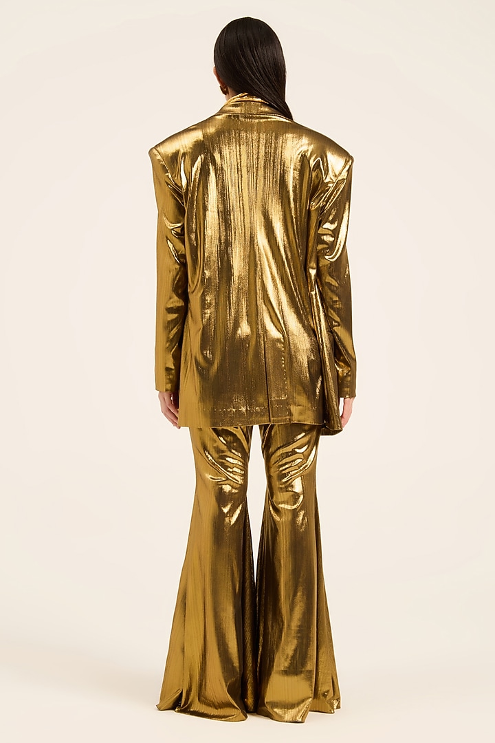 Golden Metallic Lycra Blazer Set by RUHR INDIA at Pernia's Pop Up Shop