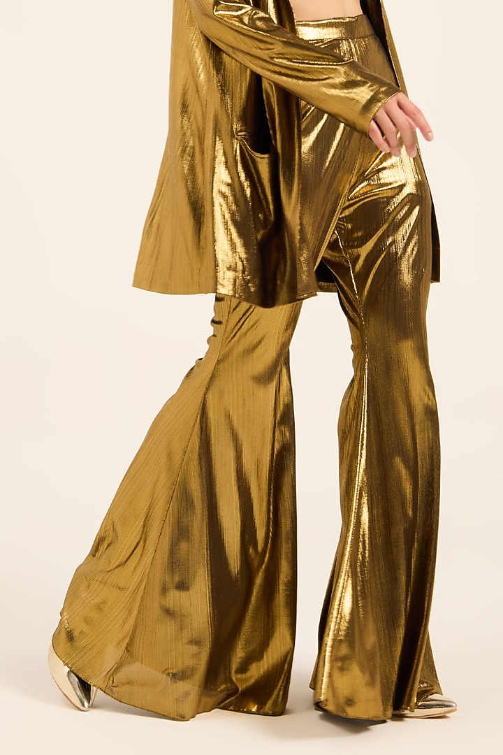 Golden Metallic Lycra Blazer Set by RUHR INDIA at Pernia's Pop Up Shop