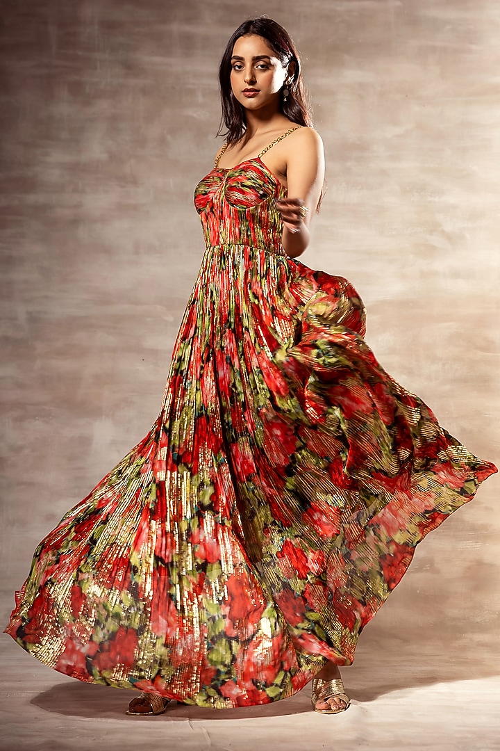 Multi-Colored Printed Maxi Vacation Dress by RUHR INDIA at Pernia's Pop Up Shop