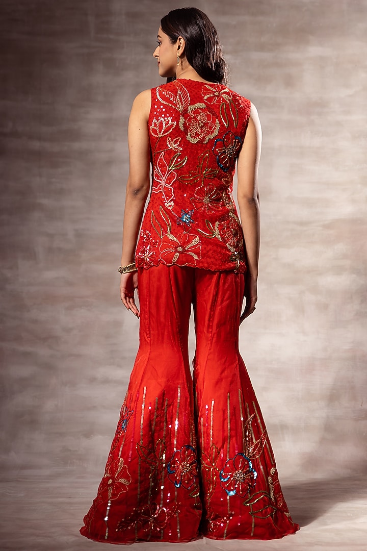 Red Hand Embroidered Jacket Set by RUHR INDIA at Pernia's Pop Up Shop