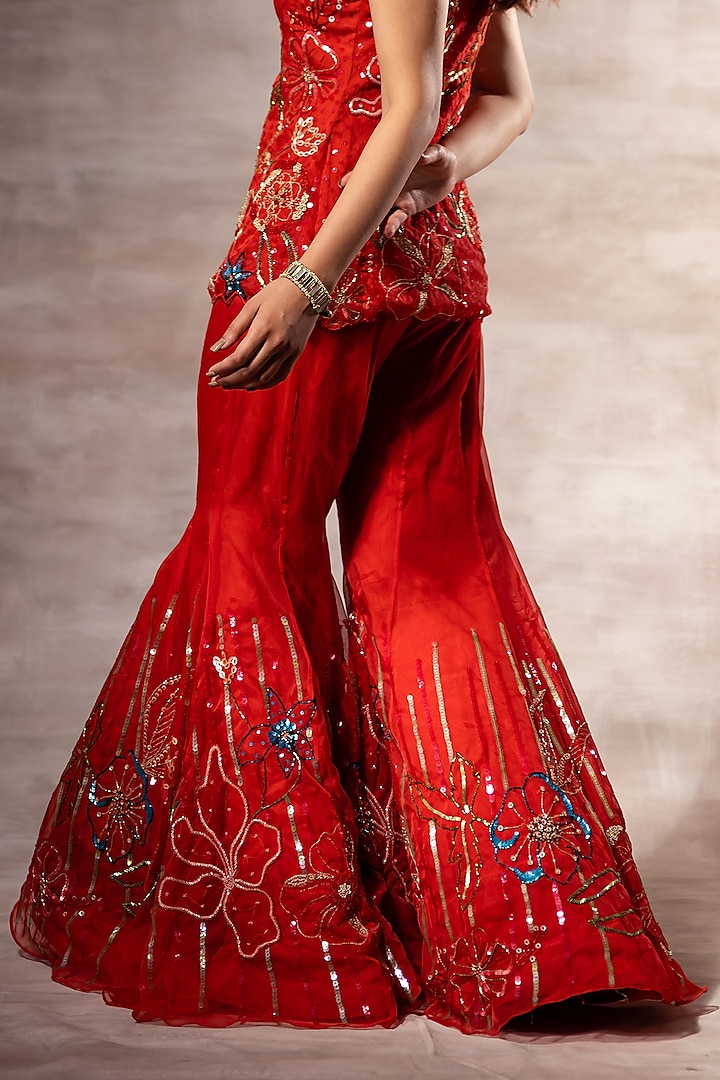 Red Hand Embroidered Jacket Set by RUHR INDIA at Pernia's Pop Up Shop