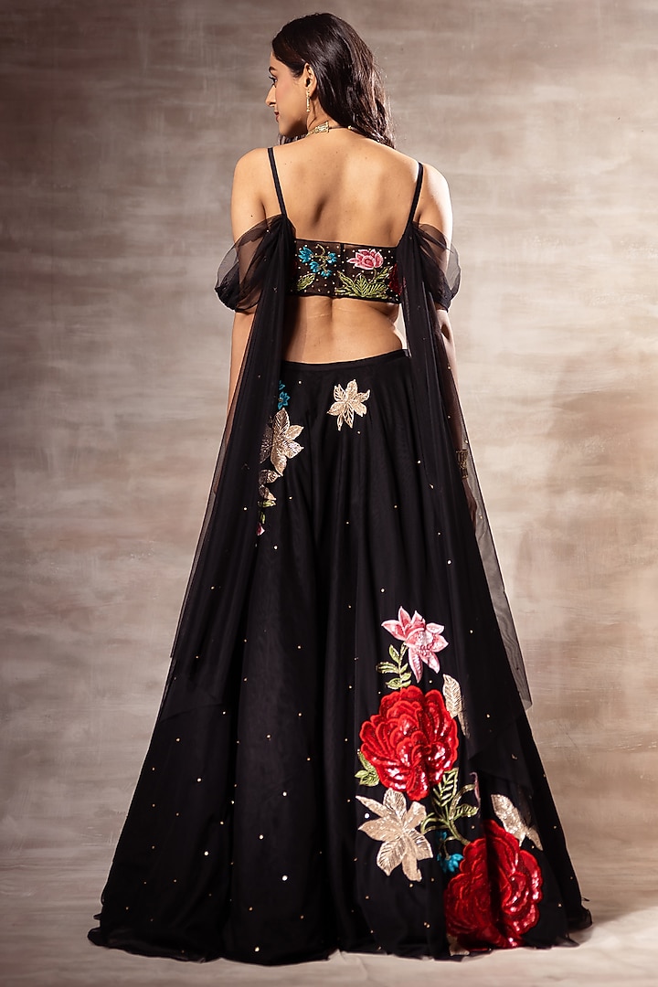 Black Embroidered Wedding Lehenga Set by RUHR INDIA at Pernia's Pop Up Shop