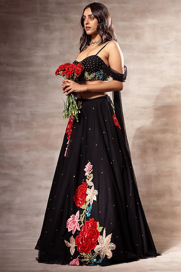 Black Embroidered Wedding Lehenga Set by RUHR INDIA at Pernia's Pop Up Shop