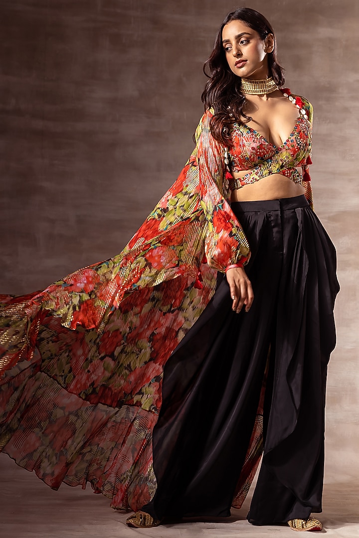 Red Digital Printed Cape by RUHR INDIA at Pernia's Pop Up Shop