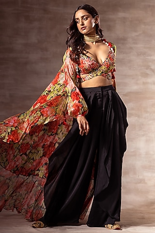 Black Satin Dhoti Pants by RUHR INDIA
