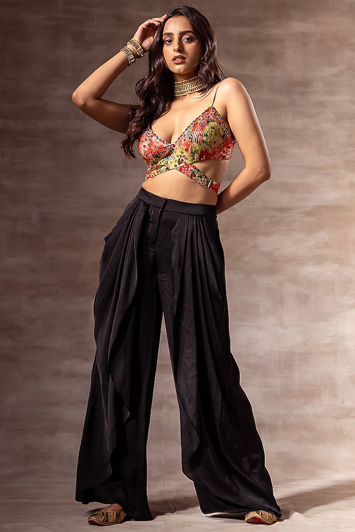 Black Satin Dhoti Pants by RUHR INDIA at Pernia's Pop Up Shop