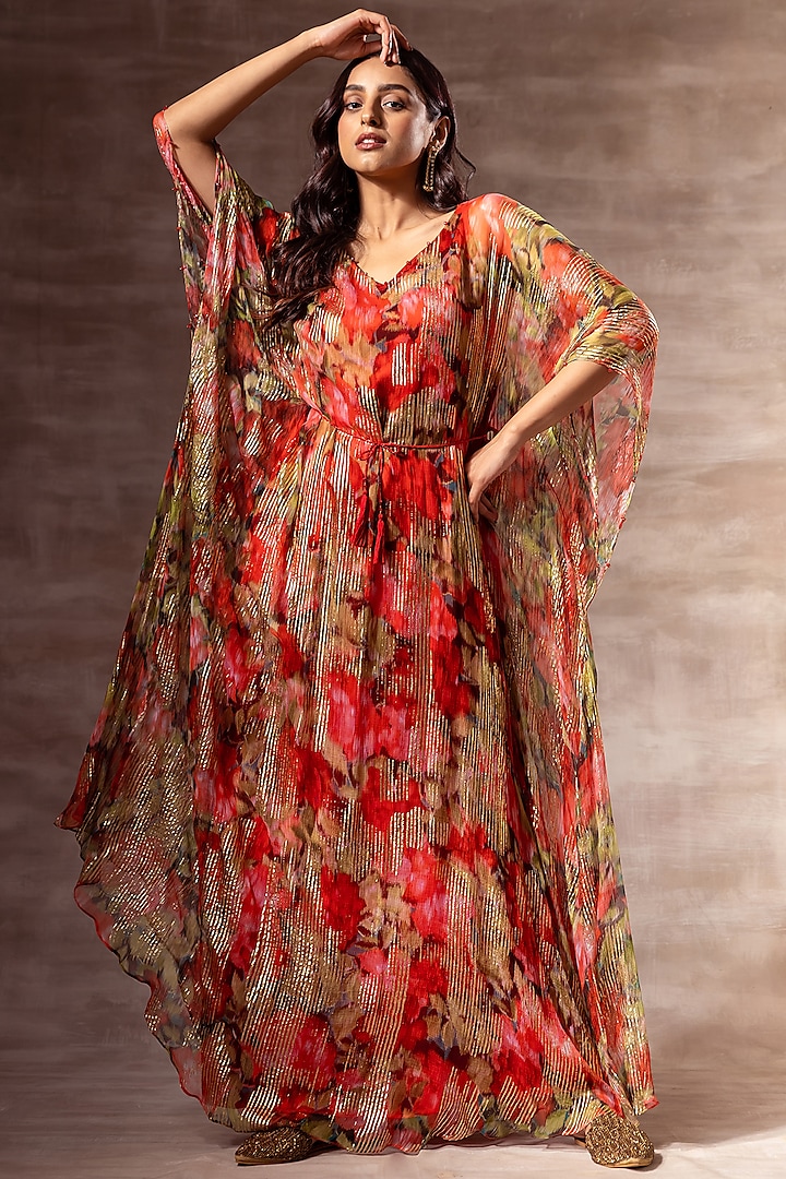 Red Digital Printed Kaftan by RUHR INDIA