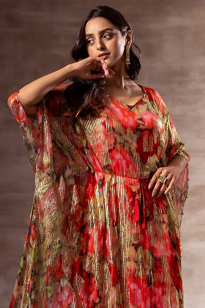 Red Digital Printed Kaftan by RUHR INDIA at Pernia's Pop Up Shop