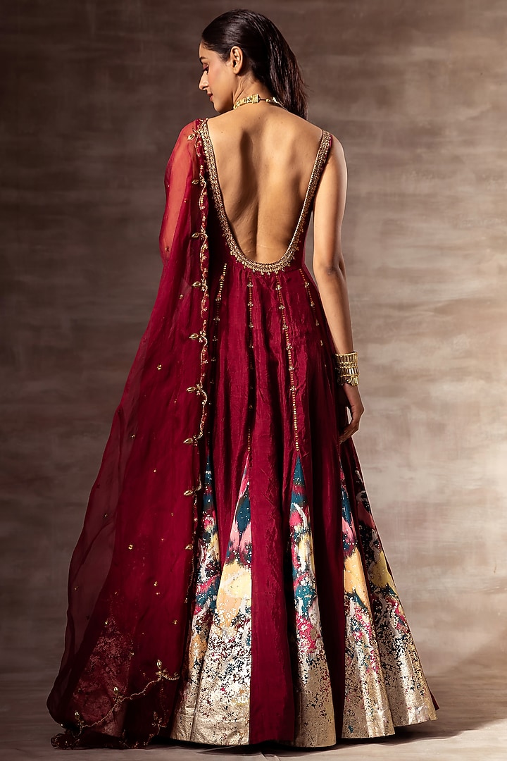 Maroon Embroidered Wedding Anarkali Set by RUHR INDIA at Pernia's Pop Up Shop