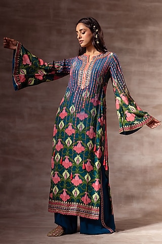 Teal Blue Embellished Kurta by RUHR INDIA