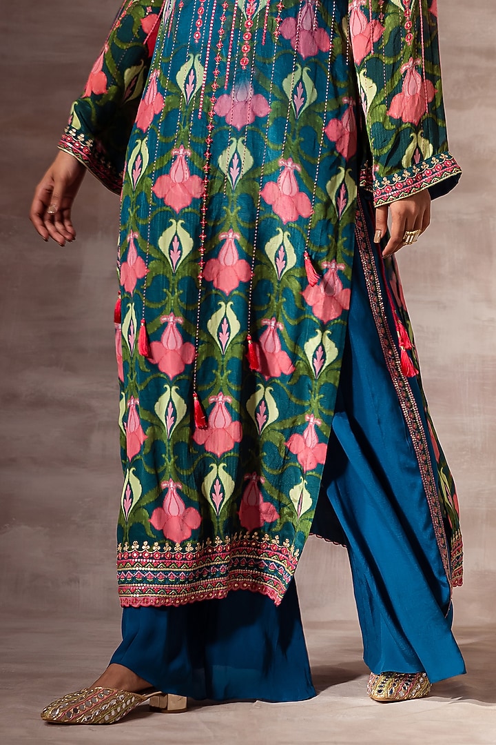 Teal Blue Embellished Kurta by RUHR INDIA at Pernia's Pop Up Shop