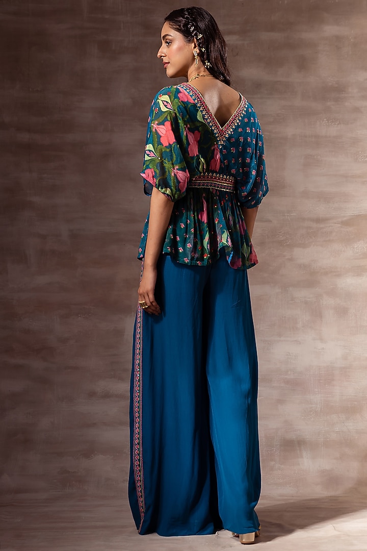 Teal Blue Embroidered Top by RUHR INDIA at Pernia's Pop Up Shop