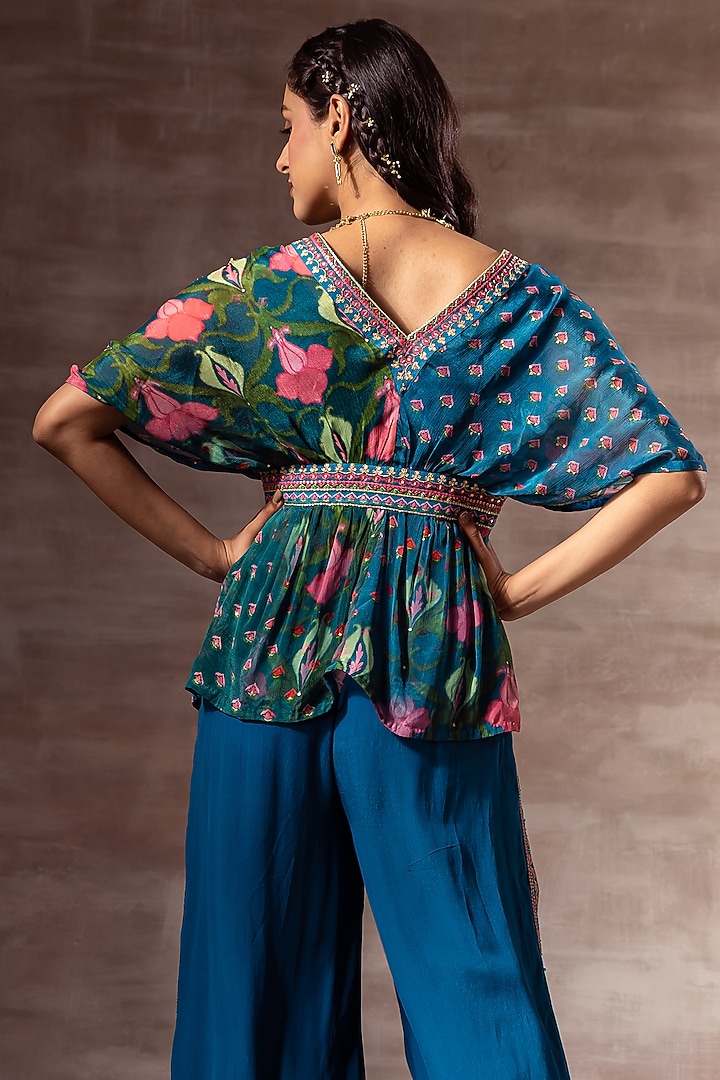 Teal Blue Embroidered Top by RUHR INDIA at Pernia's Pop Up Shop