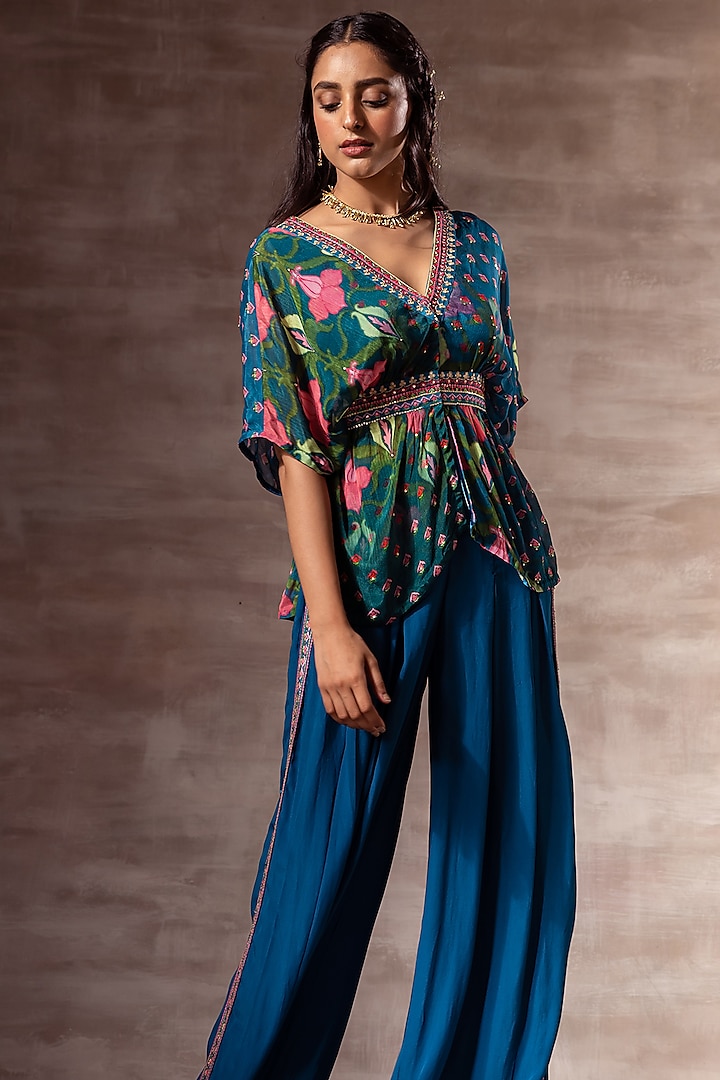 RANGMANCH BY PANTALOONS Teal Blue Embroidered Ethnic Midi Dress -  Absolutely Desi