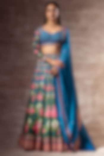 Teal Blue Embroidered Lehenga Set by RUHR INDIA