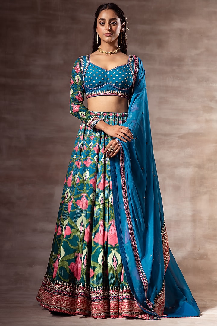 Teal Blue Embroidered Lehenga Set Design by RUHR INDIA at Pernia's Pop ...