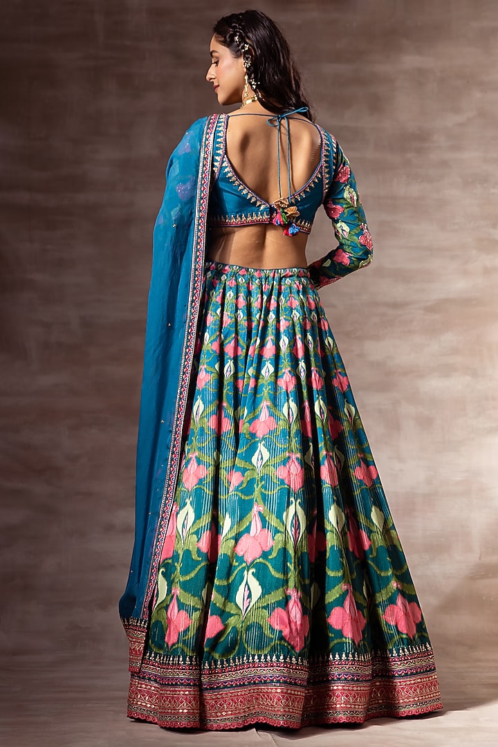 Teal Blue Embroidered Wedding Lehenga Set by RUHR INDIA at Pernia's Pop Up Shop