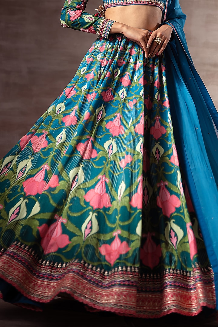 Teal Blue Embroidered Wedding Lehenga Set by RUHR INDIA at Pernia's Pop Up Shop