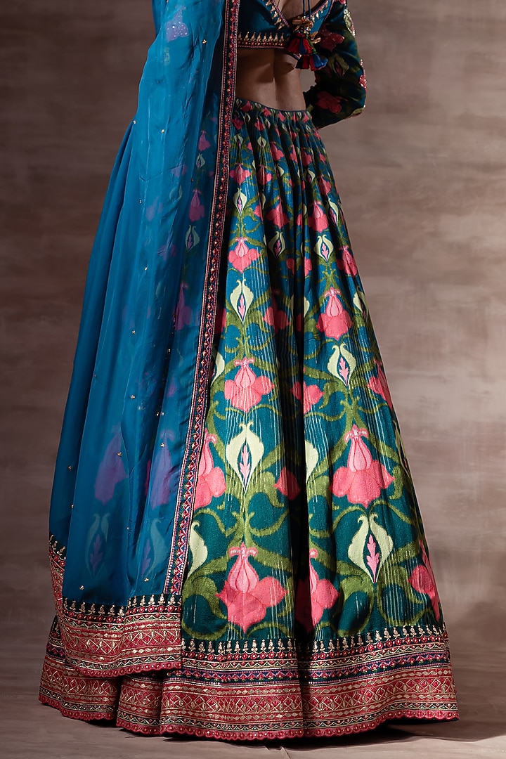 Teal Blue Embroidered Wedding Lehenga Set by RUHR INDIA at Pernia's Pop Up Shop