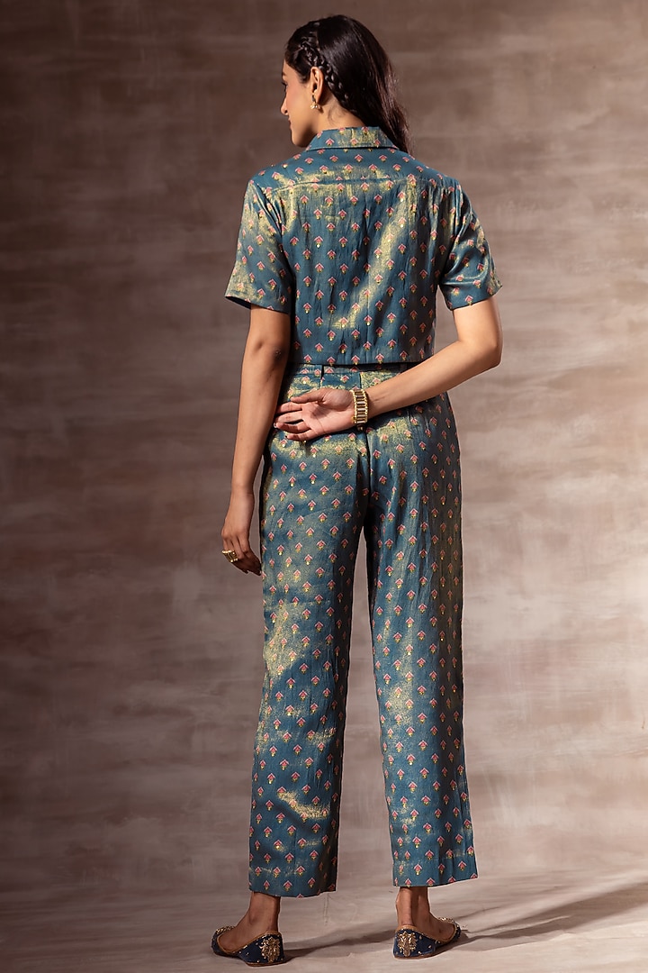 Teal Blue Embroidered Shirt by RUHR INDIA at Pernia's Pop Up Shop