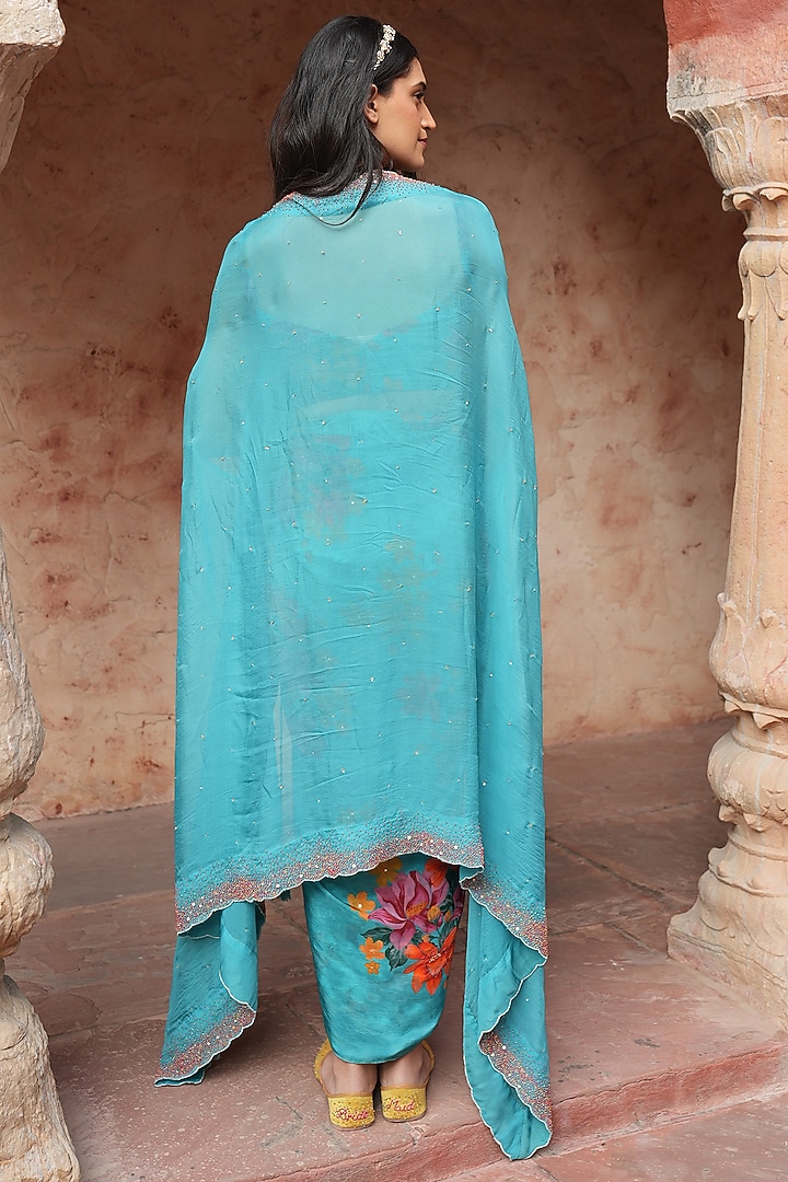 Aqua Blue Embroidered Cape Set by RUHR INDIA at Pernia's Pop Up Shop