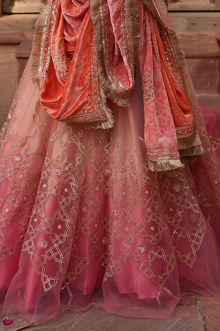 Millenial Pink Ombre Embroidered Wedding Lehenga Set by RUHR INDIA at Pernia's Pop Up Shop