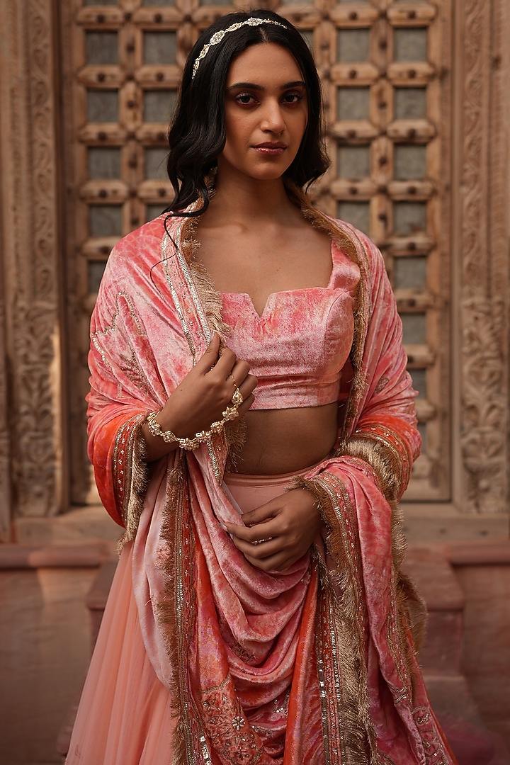Millenial Pink Ombre Embroidered Wedding Lehenga Set by RUHR INDIA at Pernia's Pop Up Shop
