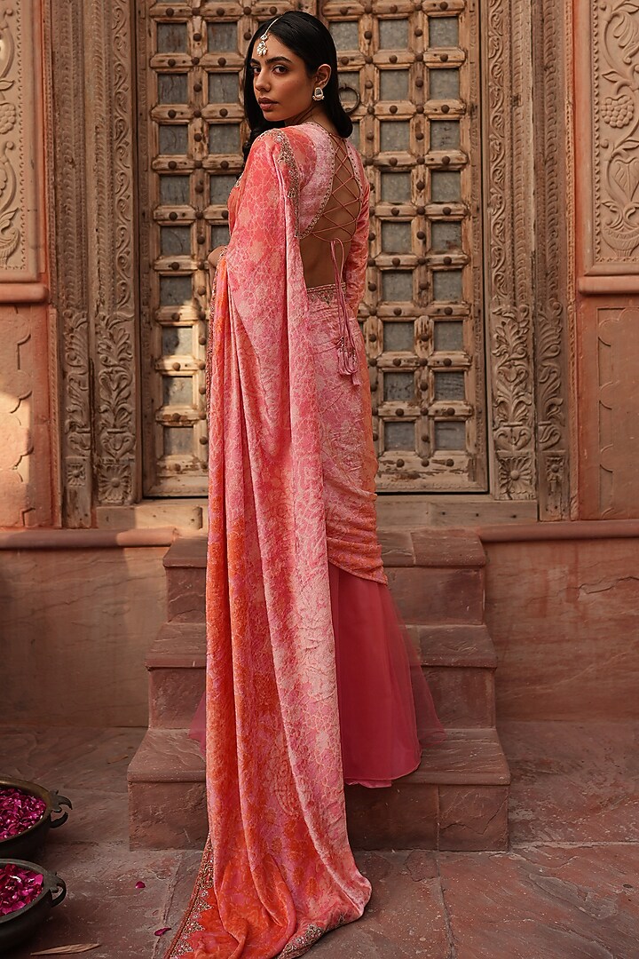 Millenial Pink Ombre Embroidered Wedding Saree Set by RUHR INDIA at Pernia's Pop Up Shop