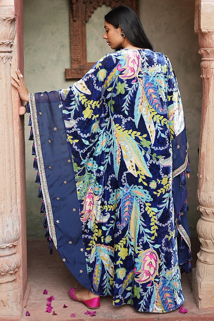 Navy Blue Embroidered Kaftan by RUHR INDIA at Pernia's Pop Up Shop