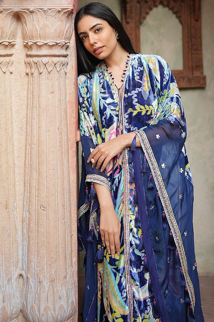 Navy Blue Embroidered Kaftan by RUHR INDIA at Pernia's Pop Up Shop
