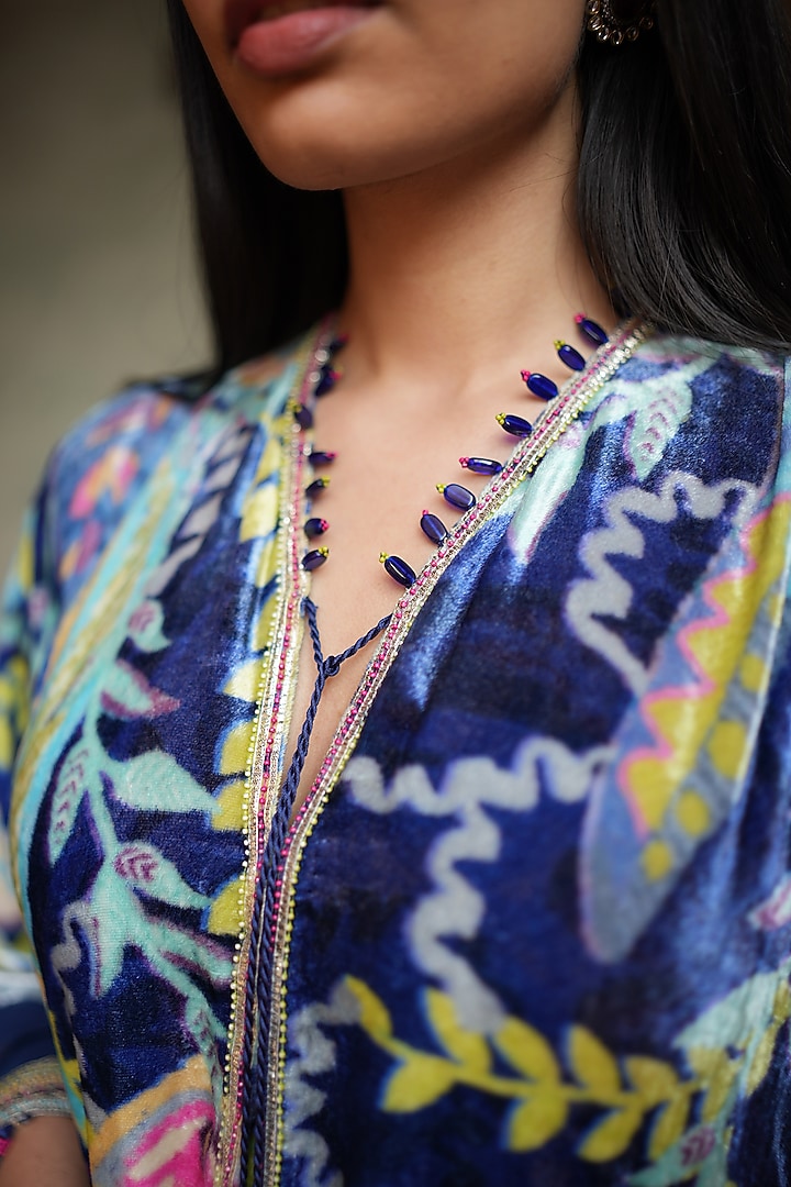 Navy Blue Embroidered Kaftan by RUHR INDIA at Pernia's Pop Up Shop