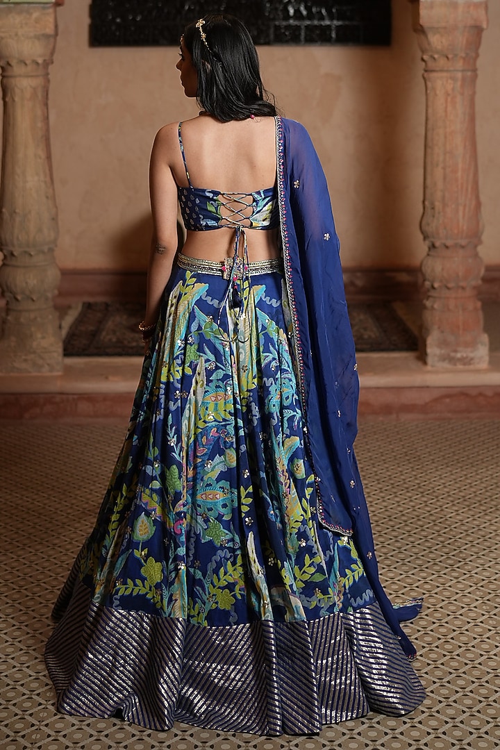 Navy Blue Gota Patti Embroidered Wedding Lehenga Set by RUHR INDIA at Pernia's Pop Up Shop
