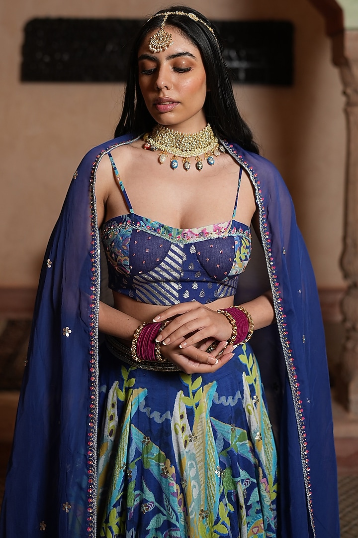 Navy Blue Gota Patti Embroidered Wedding Lehenga Set by RUHR INDIA at Pernia's Pop Up Shop