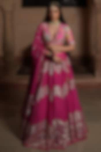 Fuchsia Pink Embroidered Lehenga Set by RUHR INDIA