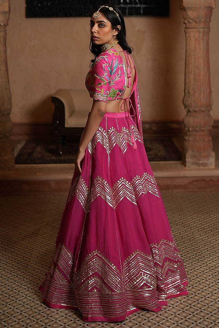Fuchsia Pink Embroidered Wedding Lehenga Set by RUHR INDIA at Pernia's Pop Up Shop