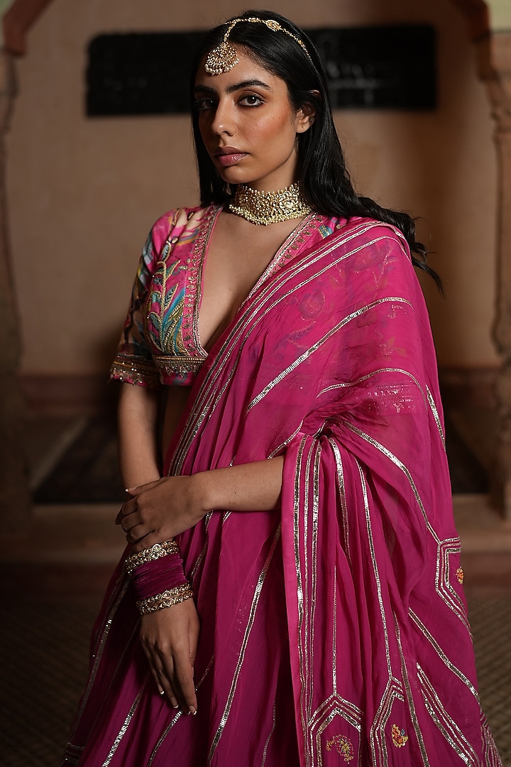 Fuchsia Pink Embroidered Wedding Lehenga Set by RUHR INDIA at Pernia's Pop Up Shop