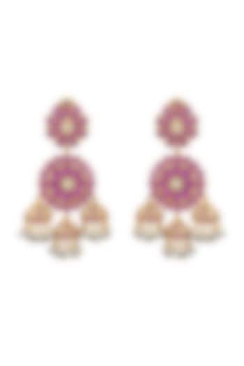 Gold Finish Pink Stone Earrings In Sterling Silver by Rohira Jaipur