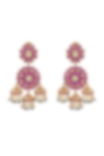 Gold Finish Pink Stone Earrings In Sterling Silver by Rohira Jaipur
