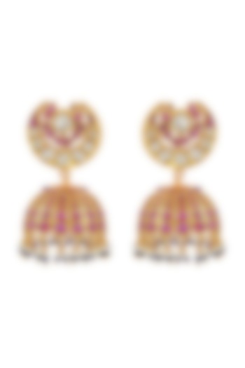 Gold Finish Jhumka Earrings In Sterling Silver by Rohira Jaipur