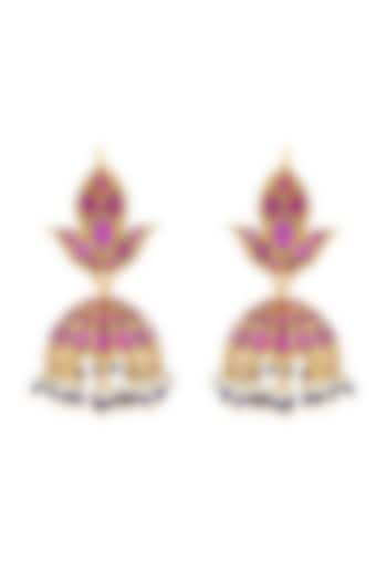 Gold Finish Paisley Jhumka Earrings In Sterling Silver by Rohira Jaipur