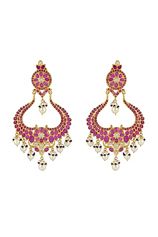 Gold Finish Earrings In Sterling Silver by Rohira Jaipur