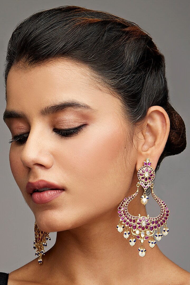 Gold Finish Earrings In Sterling Silver by Rohira Jaipur at Pernia's Pop Up Shop