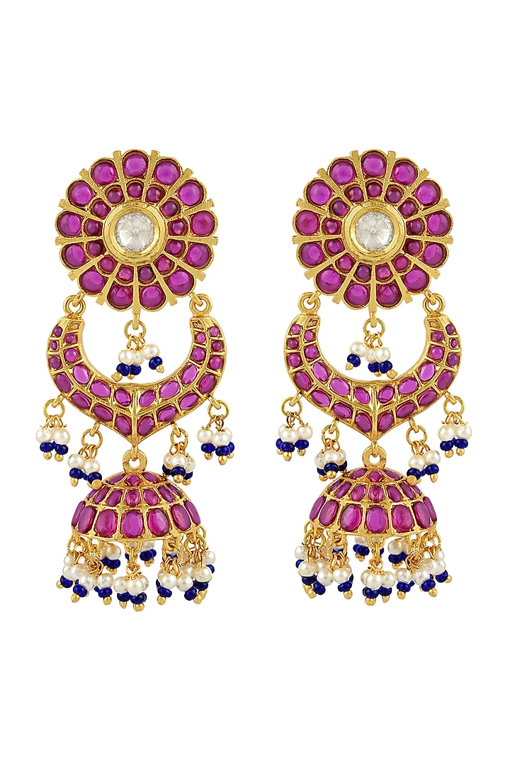 Gold Finish Earrings In Sterling Silver by Rohira Jaipur