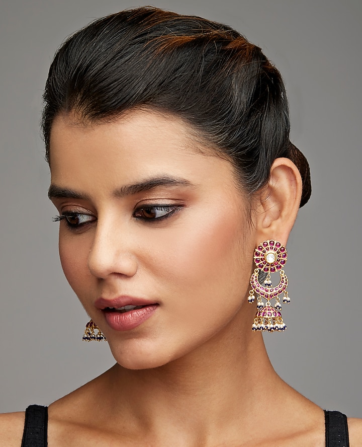 Gold Finish Earrings In Sterling Silver by Rohira Jaipur at Pernia's Pop Up Shop
